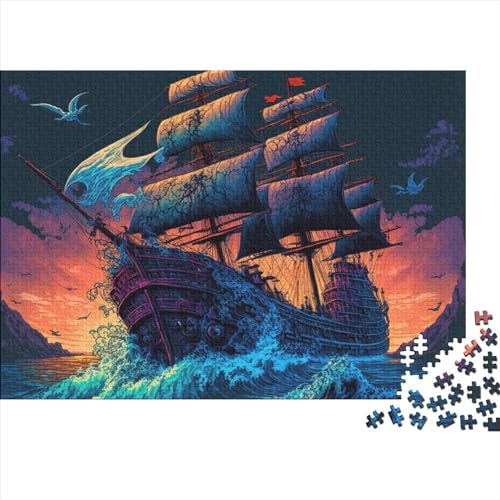 Puzzles für Erwachsene PiratenbootPuzzles 1000 Teile Holzpuzzle für Erwachsene und Kinder lustige Puzzlespiele 1000 Teile (75 x 50 cm) von BUKISA