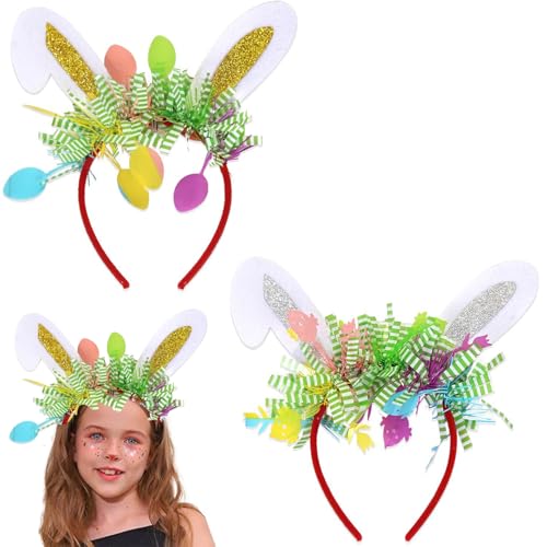 BUKYCAT 2 Stück Hasenohren Haarreif, Ostern Hasenohren Haarreif, Bunny Ears Haarband, Osterhase Haarband, Ostern Kopfbedeckung für Kinder Erwachsene Ostern, Cosplay, Halloween Karneval (A) von BUKYCAT