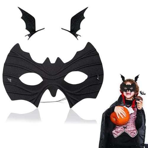 BUKYCAT Fledermaus Maske und Fledermaus Haarspangen, Halloween Maske Schwarze, Halloween Augenmaske Maskes mit Fledermausflügel Haarspangen für Maskerade Karneval Cosplay Party von BUKYCAT