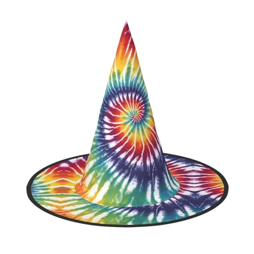BULQAPZDF Batik-Hexerhut in Regenbogenfarben, Halloween-Hexerparty, Kostümzubehör von BULQAPZDF