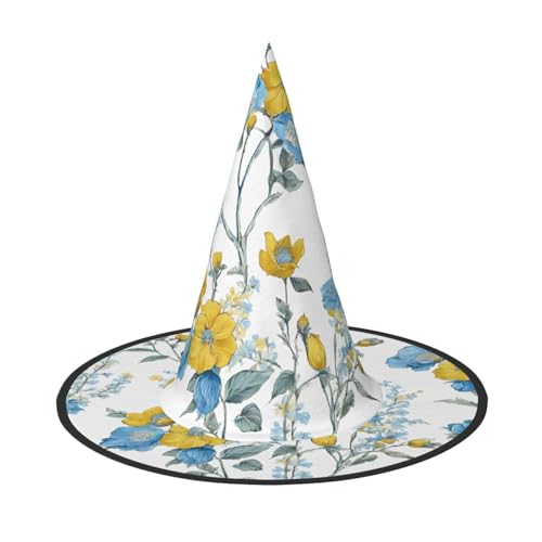 BULQAPZDF Blaue Blume Blumenmuster Rosen Druck Halloween Hexerhut Halloween Hexer Party Kostüm Zubehör von BULQAPZDF