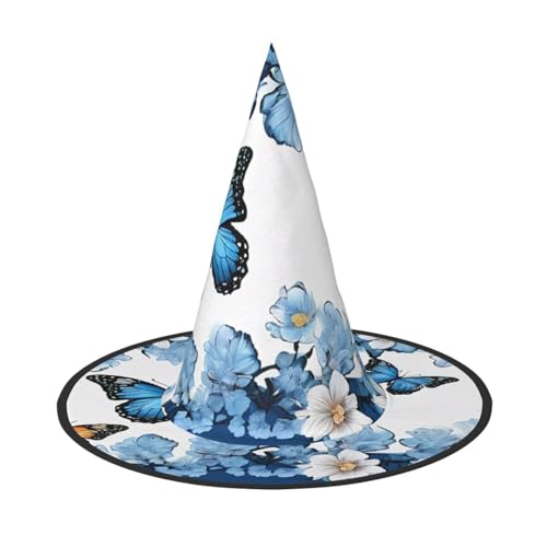BULQAPZDF Blaue Schmetterlinge Weiße Blumen Halloween Hexerhut Halloween Hexerparty Kostüm Zubehör BULQAPZDF Blaue Schmetterlinge Weiße Blumen Halloween Hexerhut Halloween Hexerparty Kostüm Zubehör von BULQAPZDF
