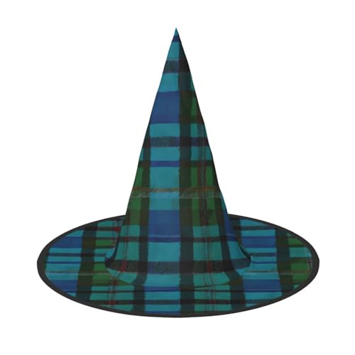 BULQAPZDF Blauer und grüner schottischer Schottenkaro-Halloween-Hexerhut, Halloween-Hexerparty, Kostümzubehör von BULQAPZDF