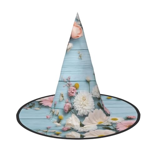 BULQAPZDF Blaugrüner Halloween-Hexerhut mit Blumenmuster, Halloween-Hexerparty, Kostümzubehör BULQAPZDF Blaugrüner Halloween-Hexerhut mit Blumenmuster, Halloween-Hexerparty, Kostümzubehör von BULQAPZDF