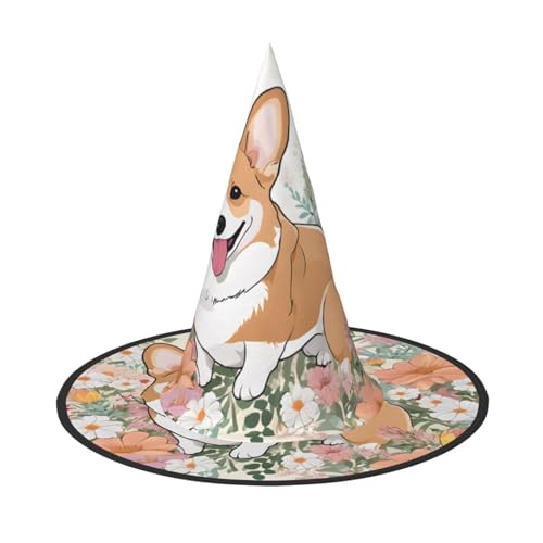 BULQAPZDF Corgi Floral Blumen Halloween Hexerhut Halloween Hexer Party Kostüm Zubehör von BULQAPZDF