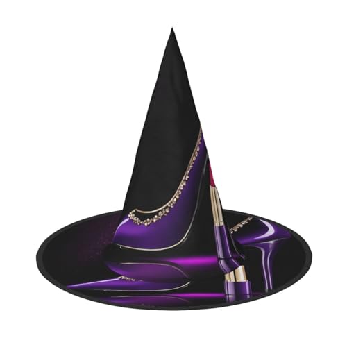 BULQAPZDF Elegante lila High Heels mit Lippenstift Halloween Hexerhut Halloween Hexer Party Kostüm Zubehör von BULQAPZDF