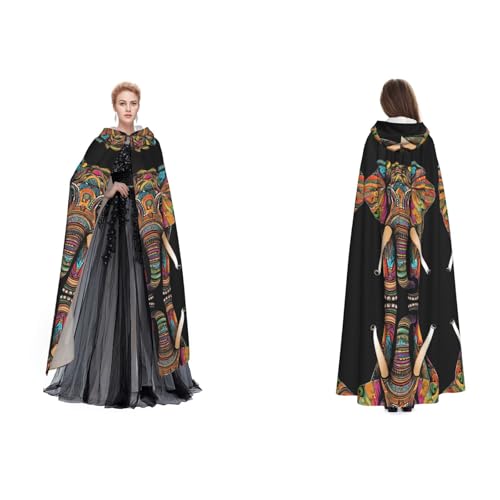 BULQAPZDF Farbenfroher Elefanten-Umhang mit Kapuze, Samt-Umhang für Erwachsene, Herren und Damen, Hexe, Vampir, Teufelskostüm, Cosplay und Verkleidung von BULQAPZDF