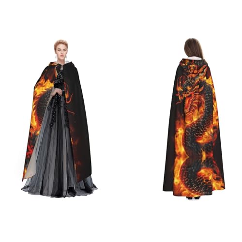 BULQAPZDF Feuerchinesischer Drache mit Kapuze Samt-Umhang für Erwachsene Männer und Frauen - Hexe, Vampir, Teufelskostüm - Cosplay und Verkleidung von BULQAPZDF