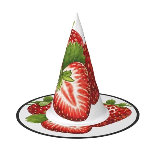 BULQAPZDF Frischer Erdbeer-Druck Halloween Hexerhut Halloween Hexerparty Kostüm Zubehör von BULQAPZDF
