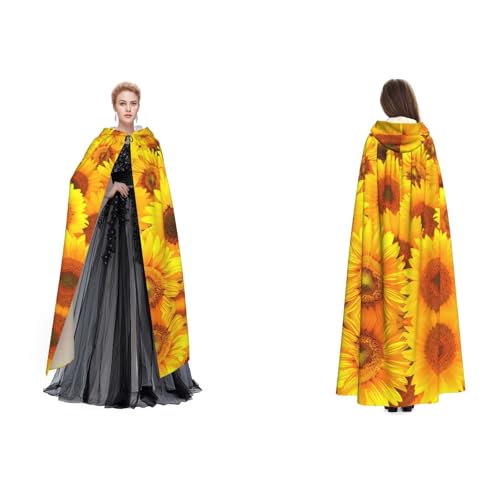 BULQAPZDF Gelber Sonnenblumen-Umhang mit Kapuze, Samt-Umhang für Erwachsene, Herren und Damen, Hexe, Vampir, Teufelskostüm, Cosplay und Verkleidung von BULQAPZDF