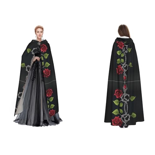 BULQAPZDF Gothic Black Roses Full Length Hooded Velvet Cloak For Adult Men And Women - Witch Vampir Devil Costume - Cosplay And Fancy Dress BULQAPZDF Gothic Black Roses Full Length Hooded Velvet Cloak For Adult Men And Women - Witch Vampir Devil Costume - Cosplay And Fancy Dress von BULQAPZDF