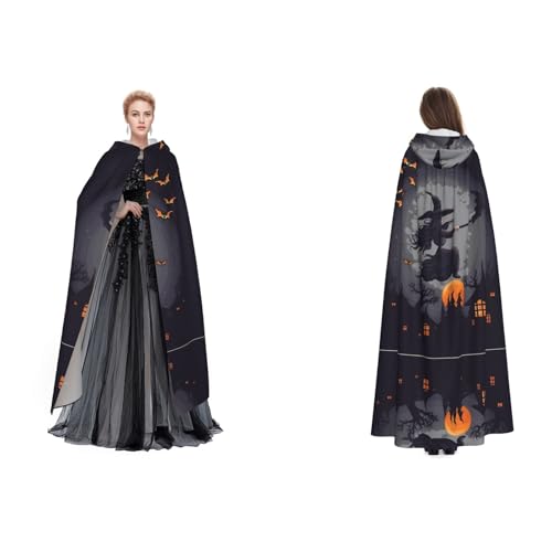BULQAPZDF Halloween Hexe Voll-Länge Kapuze Samt Umhang für Erwachsene Männer Frauen Hexe Vampir Teufel Kostüm Cosplay und Verkleidung von BULQAPZDF