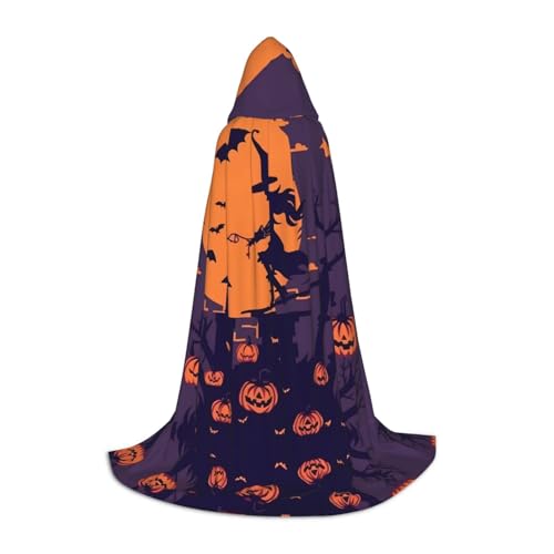 BULQAPZDF Halloween-Hexen-Umhang mit fliegendem Druck, Kapuzenumhang für Teenager, perfekt für modisches und bequemes Tragen von BULQAPZDF