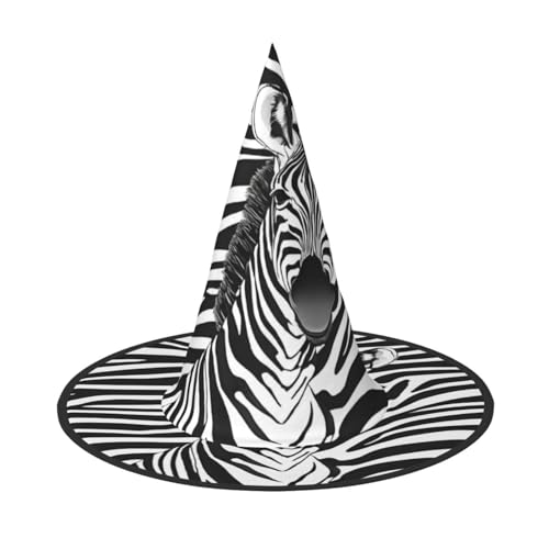 BULQAPZDF Halloween-Hexerhut mit Zebramuster, Halloween-Hexer-Party, Kostümzubehör von BULQAPZDF