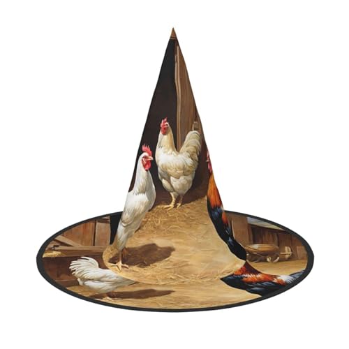 BULQAPZDF Huhn und Hahn Druck Halloween Hexerhut Halloween Hexer Party Kostüm Zubehör von BULQAPZDF