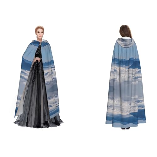 BULQAPZDF Landschaft mit Bergen und Wolken, Samt-Umhang mit Kapuze, für Erwachsene, Herren und Damen, Hexe, Vampir, Teufelskostüm, Cosplay und Verkleidung von BULQAPZDF