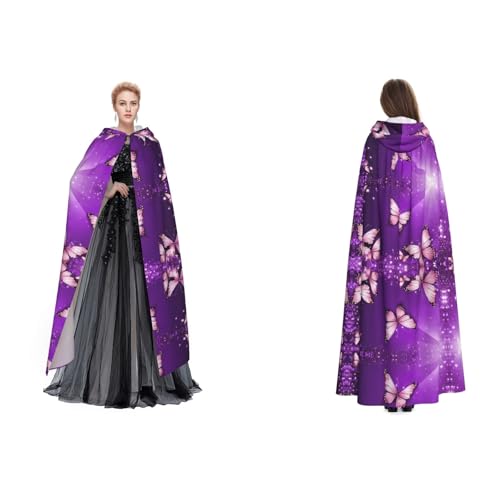 BULQAPZDF Lila Schmetterlinge Voll-Länge Kapuze Samt Umhang für Erwachsene Männer und Frauen - Hexe Vampir Teufel Kostüm - Cosplay und Verkleidung von BULQAPZDF