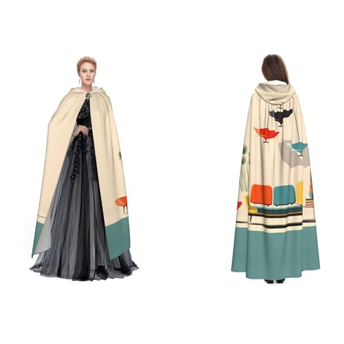 BULQAPZDF Mid Century Moderne Drucke Voll-Länge Kapuzenumhang aus Samt für Erwachsene Männer und Frauen - Hexe, Vampir, Teufelskostüm - Cosplay und Verkleidung von BULQAPZDF