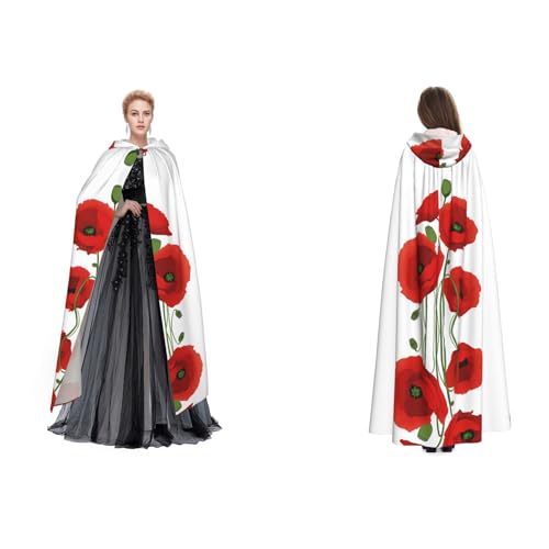 BULQAPZDF Mohnblumen-Umhang mit Kapuze, Samt, für Erwachsene, Herren, Damen, Hexe, Vampir, Teufelskostüm, Cosplay und Verkleidung von BULQAPZDF