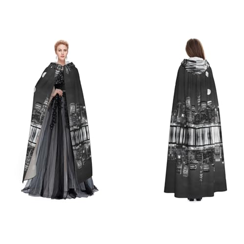 BULQAPZDF New York Paintings Samt-Umhang mit Kapuze für Erwachsene Männer und Frauen – Hexe, Vampir, Teufelskostüm – Cosplay und Verkleidung von BULQAPZDF