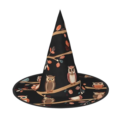 BULQAPZDF Niedlicher brauner Cartoon-Eulen-Halloween-Hexerhut, Halloween-Hexer-Party-Kostüm-Zubehör von BULQAPZDF