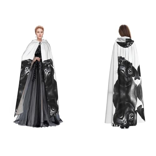 BULQAPZDF Niedlicher schwarzer Mops-Umhang mit Kapuze, Samt-Umhang für Erwachsene Männer und Frauen – Hexe, Vampir, Teufelskostüm – Cosplay und Verkleidung von BULQAPZDF