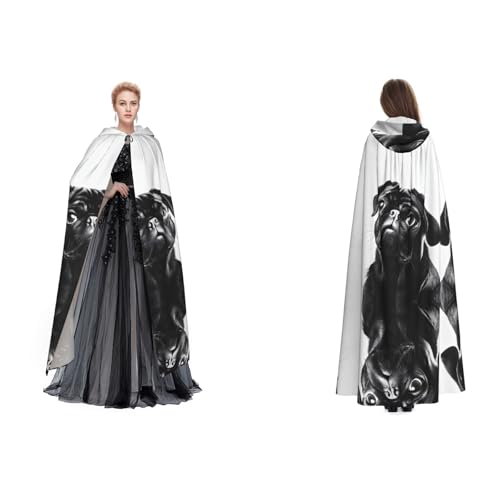 BULQAPZDF Niedlicher schwarzer Mops-Umhang mit Kapuze, Samt-Umhang für Erwachsene Männer und Frauen – Hexe, Vampir, Teufelskostüm – Cosplay und Verkleidung von BULQAPZDF