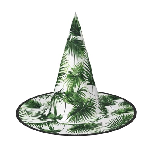 BULQAPZDF Palme grüne Blätter Halloween Hexerhut Halloween Hexer Party Kostüm Zubehör von BULQAPZDF