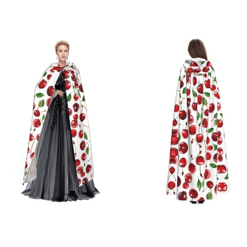 BULQAPZDF Rote Kirschen Samt-Umhang mit Kapuze für Erwachsene Männer und Frauen – Hexe, Vampir, Teufelskostüm – Cosplay und Verkleidung von BULQAPZDF