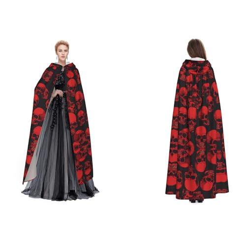 BULQAPZDF Roter Totenkopf-Umhang mit Kapuze, Samt-Umhang für Erwachsene, Herren und Damen, Hexe, Vampir, Teufelskostüm, Cosplay und Verkleidung von BULQAPZDF