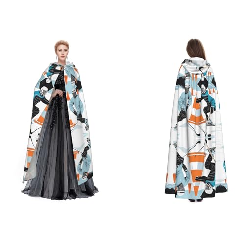 BULQAPZDF Samt-Umhang mit Eishockey-Muster in voller Länge für Erwachsene Männer und Frauen – Hexe, Vampir, Teufelskostüm – Cosplay und Verkleidung von BULQAPZDF