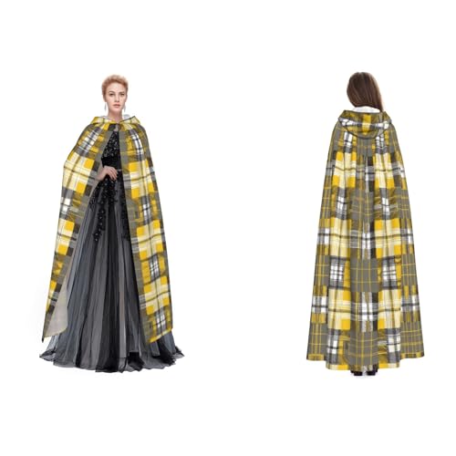 BULQAPZDF Samt-Umhang mit Kapuze, für Erwachsene, Herren und Damen, Hexe, Vampir, Teufelskostüm, Cosplay und Fasching, Gelb / Grau / Schwarz von BULQAPZDF