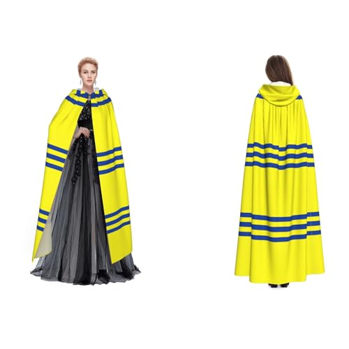 BULQAPZDF Samt-Umhang mit Kapuze in Gelb und Blau gestreift, für Erwachsene, Herren und Damen, Hexe, Vampir, Teufelskostüm, Cosplay und Verkleidung von BULQAPZDF