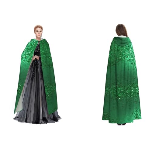 BULQAPZDF Samt-Umhang mit Pailletten, glitzernd, voller Länge, für Erwachsene, Herren und Damen, Hexe, Vampir, Teufelskostüm, Cosplay und Fasching, Grün von BULQAPZDF