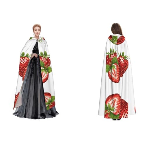 BULQAPZDF Samt-Umhang mit frischem Erdbeer-Druck, voller Länge, für Erwachsene, Männer und Frauen, Hexe, Vampir, Teufelskostüm, Cosplay und Verkleidung von BULQAPZDF
