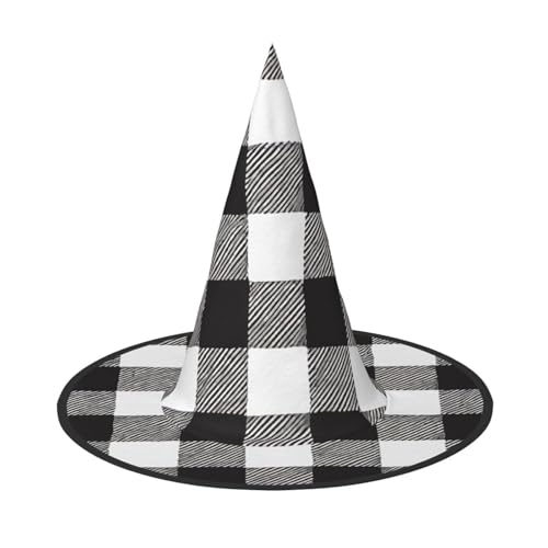 BULQAPZDF Schwarz-weiß karierter Halloween-Hexerhut, Halloween-Hexerparty, Kostümzubehör von BULQAPZDF