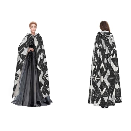 BULQAPZDF Schwarz-weißer Marmor-Umhang mit Kapuze, Samt-Umhang für Erwachsene, Männer und Frauen, Hexe, Vampir, Teufelskostüm, Cosplay und Verkleidung von BULQAPZDF