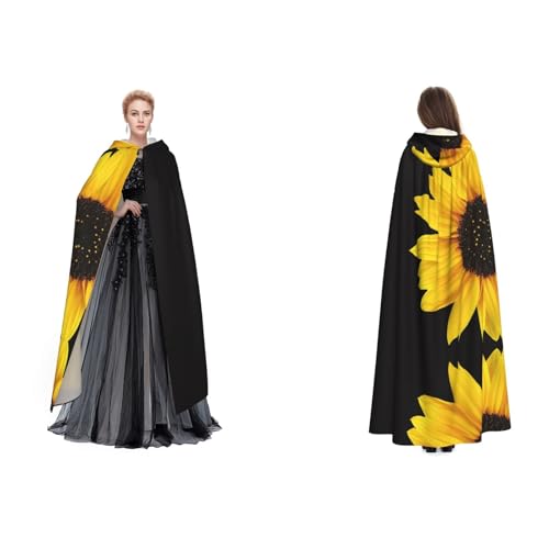BULQAPZDF Sonnenblumen-Umhang mit Kapuze, Samt, für Erwachsene, Herren, Damen, Hexe, Vampir, Teufelskostüm, Cosplay und Verkleidung von BULQAPZDF
