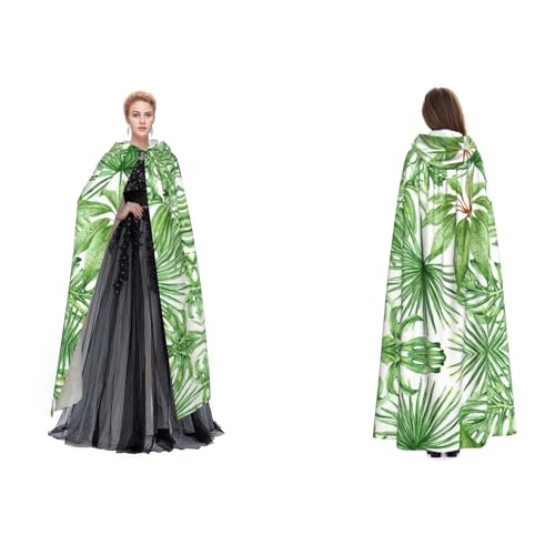 BULQAPZDF Tropische Palmen-Bananenblätter, voller Kapuzenumhang aus Samt, für Erwachsene, Männer und Frauen, Hexe, Vampir, Teufelskostüm, Cosplay und Verkleidung von BULQAPZDF