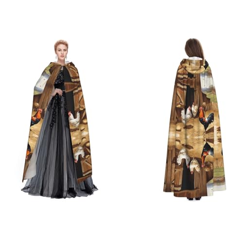 BULQAPZDF Umhang mit Huhn und Hahn in voller Länge mit Kapuze, Samt, für Erwachsene, Männer und Frauen, Hexe, Vampir, Teufelskostüm, Cosplay und Verkleidung von BULQAPZDF