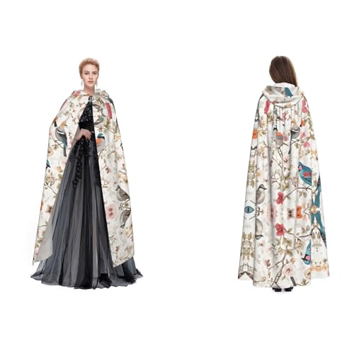 BULQAPZDF Umhang mit Kapuze aus japanischem Kiefernholz und Vögeln, Samt, für Erwachsene, Herren und Damen, Hexe, Vampir, Teufelskostüm, Cosplay und Verkleidung von BULQAPZDF