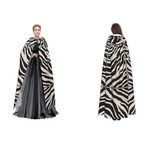 BULQAPZDF Zebra Animal Full Length Hooded Velvet Cloak For Adult Men And Women - Witch Vampir Devil Costume - Cosplay And Fancy Dress von BULQAPZDF