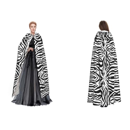 BULQAPZDF Zebra-Prints, Samt-Umhang mit Kapuze, für Erwachsene, Herren und Damen, Hexe, Vampir, Teufelskostüm, Cosplay und Verkleidung von BULQAPZDF