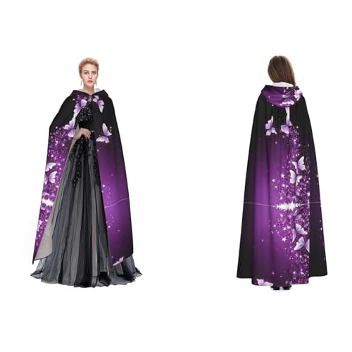 Wunderschöner lila Schmetterlings-Samtumhang mit Kapuze für Erwachsene Männer und Frauen – Hexe, Vampir, Teufelskostüm – Cosplay und Verkleidung von BULQAPZDF
