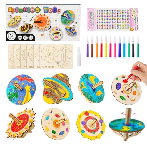 12 Stück Holzkreisel Bausatz Kinder Holzkreisel Bastelset Kinders Kreisel Holz Bastelset Kindergeburtstag Kreativ Spielzeug Geschenk für Kinder Jungen Mädchen 3 4 5 6 8 Jahre von BULZEU