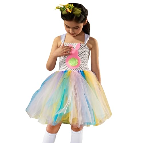 BUNIQ Hasen-Tutu-Kleid für Mädchen | Mädchen Osterhase Tutu Kleid Kostüm - Halloween-Kostüm, Weihnachts-Cosplay-Kostüm, Kaninchen-Outfit für Mädchen im Alter von 2–10 Jahren von BUNIQ
