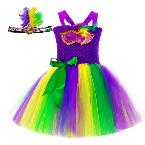 BUNIQ Mardi Gras Tutu, Mardi Gras Kleid für Mädchen - Pailletten-Tüll-Outfit - Partygeschenke für kleine Mädchen, 1–8 Jahre, Geburtstagsoutfits, Urlaubskleid, ausgefallenes Kostüm für Karneval von BUNIQ