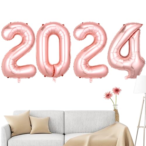 Silberne 2024 Luftballons | 40 Zoll Zahlenballons - Multifunktionale glänzende große silberne 2024 Luftballons für die Weihnachtsdekoration Buniq von BUNIQ