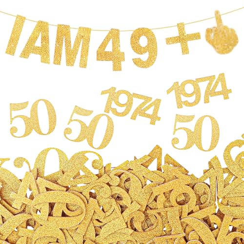 BURGEON 50. Geburtstag Deko Girlande mit Konfetti, Happy 50th Birthday Girlande Junge Mädchen, Glitzerbanner I AM 49+1 Deko Banner, 50 Jahre Geburtstagsdeko Banner Party Dekoration, Gold BURGEON 50. Geburtstag Deko Girlande mit Konfetti, Happy 50th Birthday Girlande Junge Mädchen, Glitzerbanner I AM 49+1 Deko Banner, 50 Jahre Geburtstagsdeko Banner Party Dekoration, Gold von BURGEON