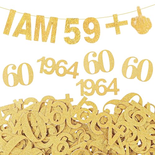 BURGEON 60. Geburtstag Deko Girlande mit Konfetti, Happy 60th Birthday Girlande Junge Mädchen, Glitzerbanner I AM 59+1 Deko Banner, 60 Jahre Geburtstagsdeko Banner Party Dekoration, Gold BURGEON 60. Geburtstag Deko Girlande mit Konfetti, Happy 60th Birthday Girlande Junge Mädchen, Glitzerbanner I AM 59+1 Deko Banner, 60 Jahre Geburtstagsdeko Banner Party Dekoration, Gold von BURGEON